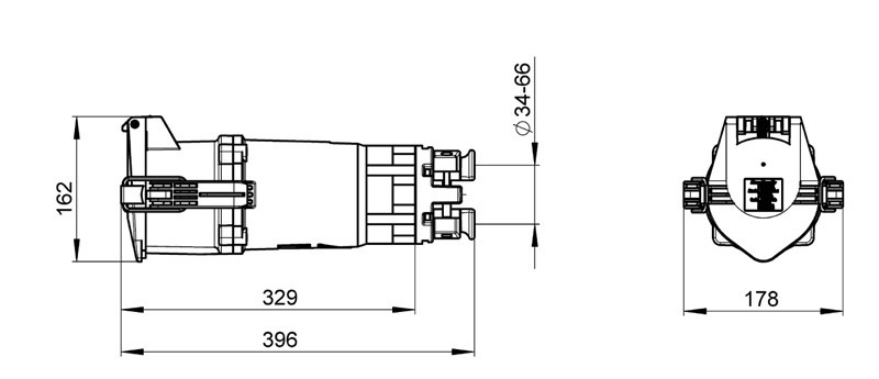 Skarvkontakt 160A D-line ritning